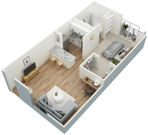 Floor plan for 1 bed, 1 bath, 501 sqft